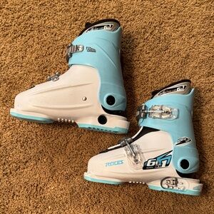 Blue and White Ski Boots